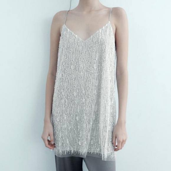 Zara Short Sequin Dress Silver - Picture 6 of 14